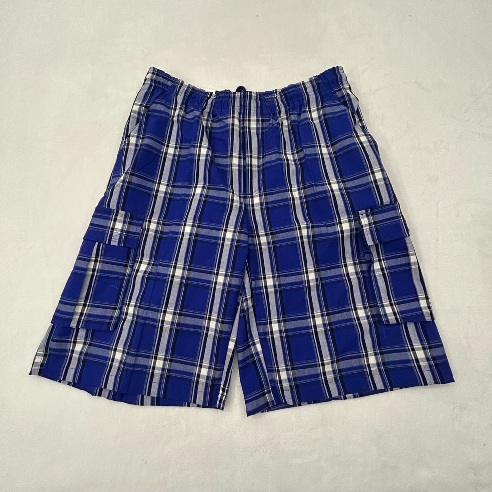 Shaka Wear Royal Blue Plaid Relaxed Fit Casual Cargo Hybrid Shorts Pants Men’s S